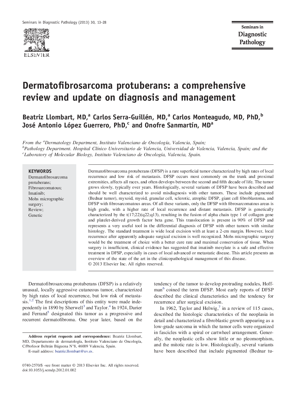 Dermatofibrosarcoma protuberans: a comprehensive review and update on diagnosis and management