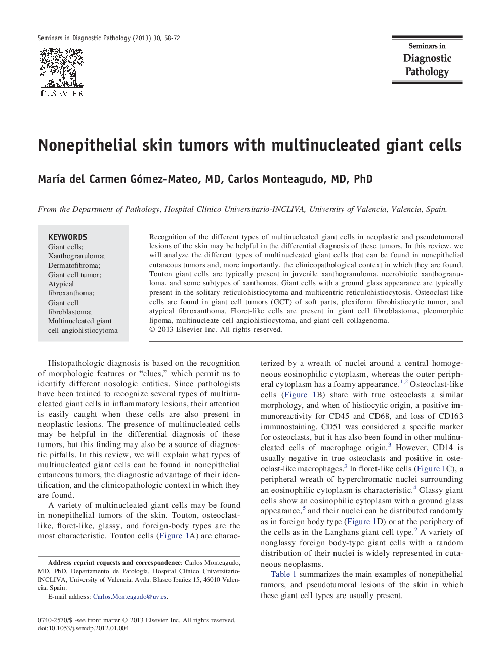 Nonepithelial skin tumors with multinucleated giant cells