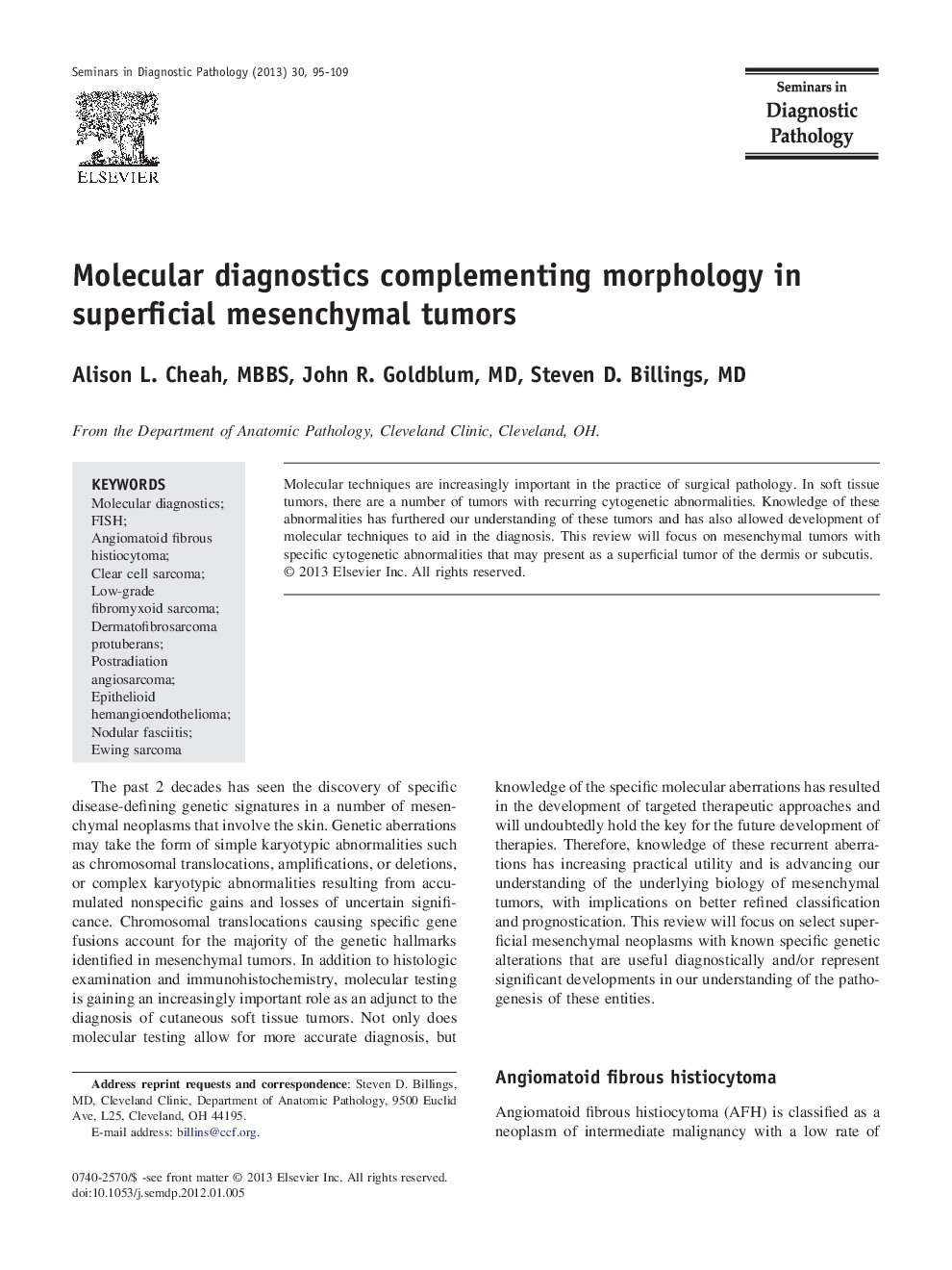 Molecular diagnostics complementing morphology in superficial mesenchymal tumors