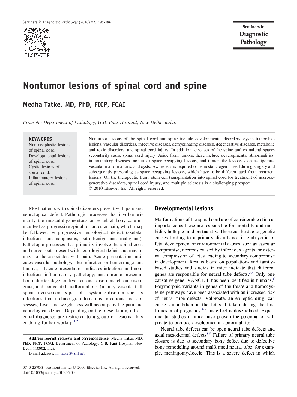 Nontumor lesions of spinal cord and spine