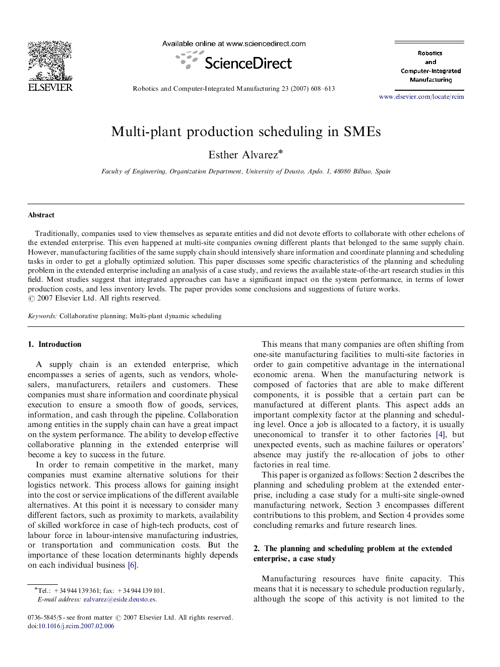 Multi-plant production scheduling in SMEs