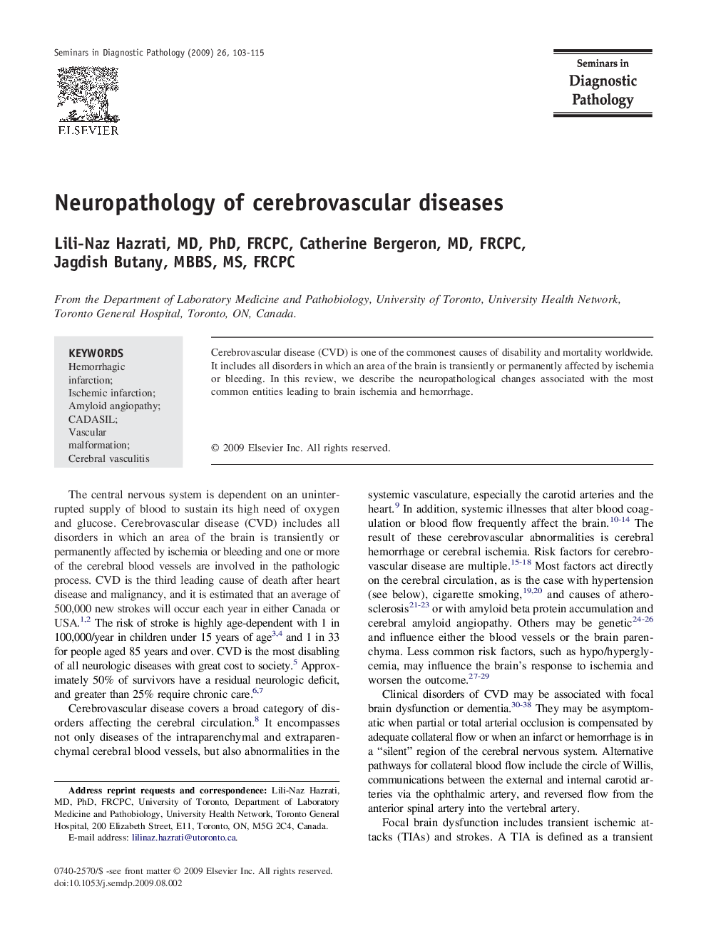 Neuropathology of cerebrovascular diseases