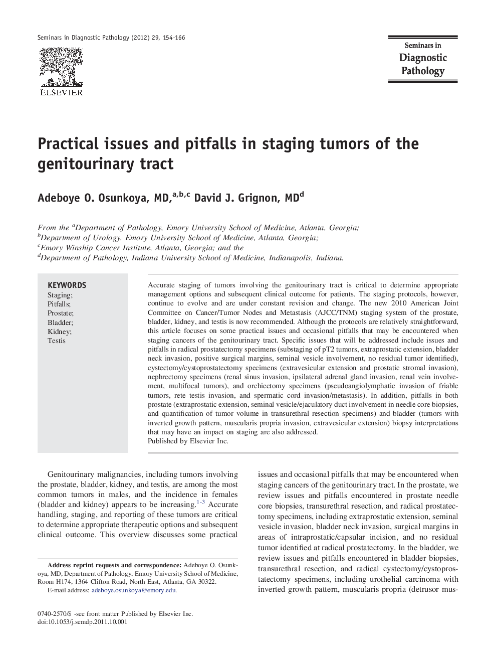 Practical issues and pitfalls in staging tumors of the genitourinary tract