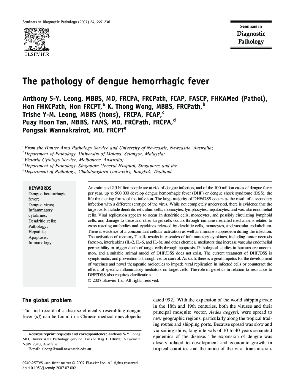 The pathology of dengue hemorrhagic fever
