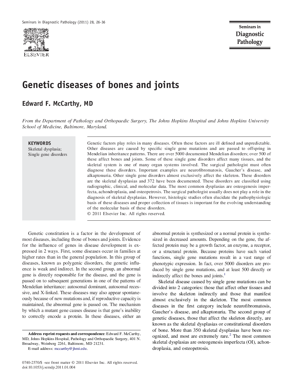Genetic diseases of bones and joints