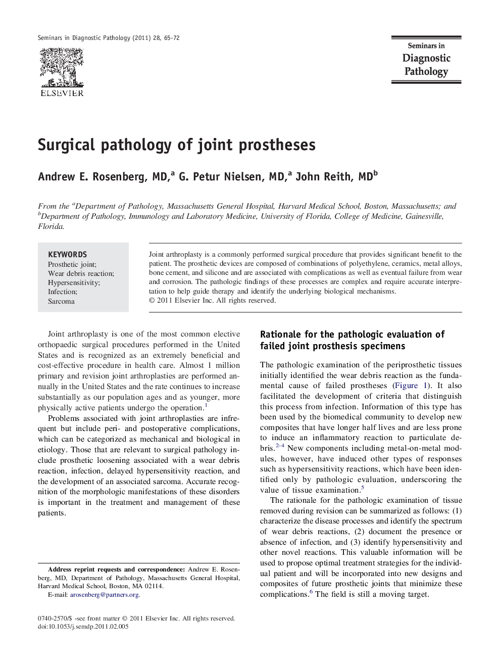 Surgical pathology of joint prostheses