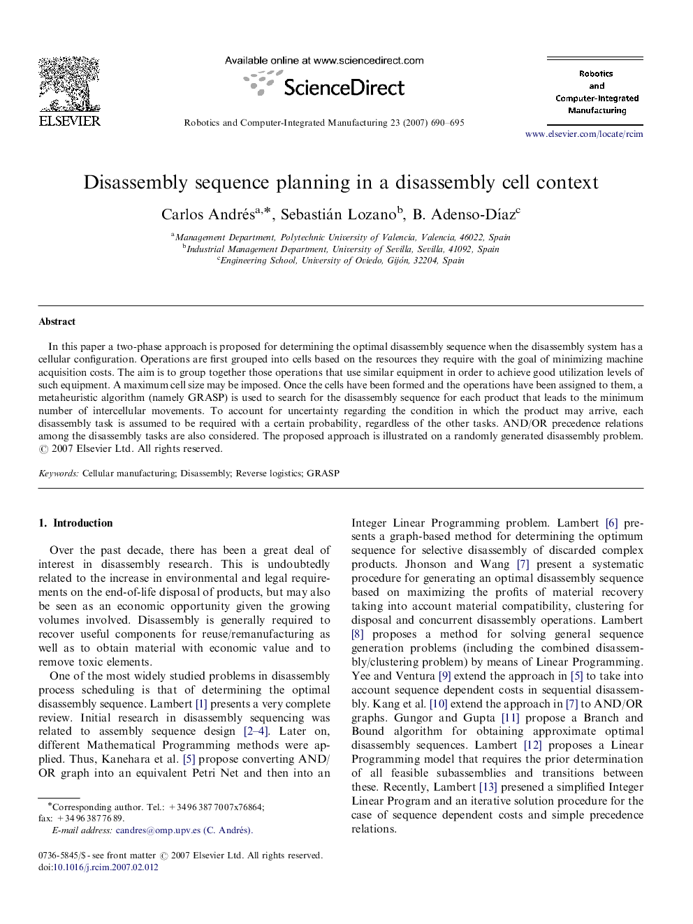 Disassembly sequence planning in a disassembly cell context