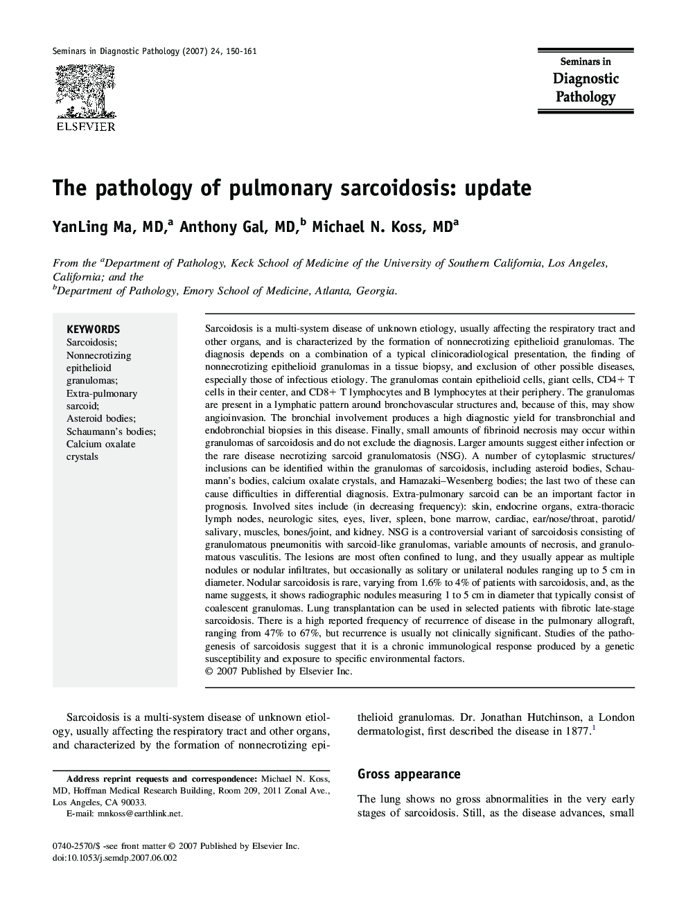 The pathology of pulmonary sarcoidosis: update