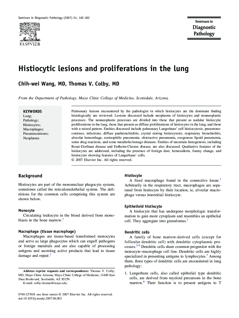 Histiocytic lesions and proliferations in the lung