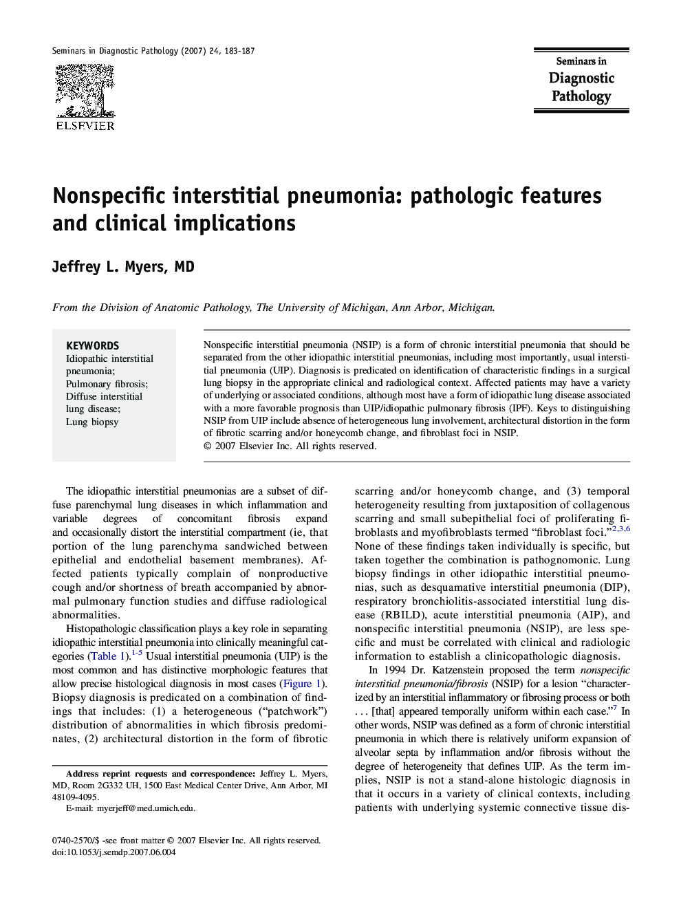 Nonspecific interstitial pneumonia: pathologic features and clinical implications