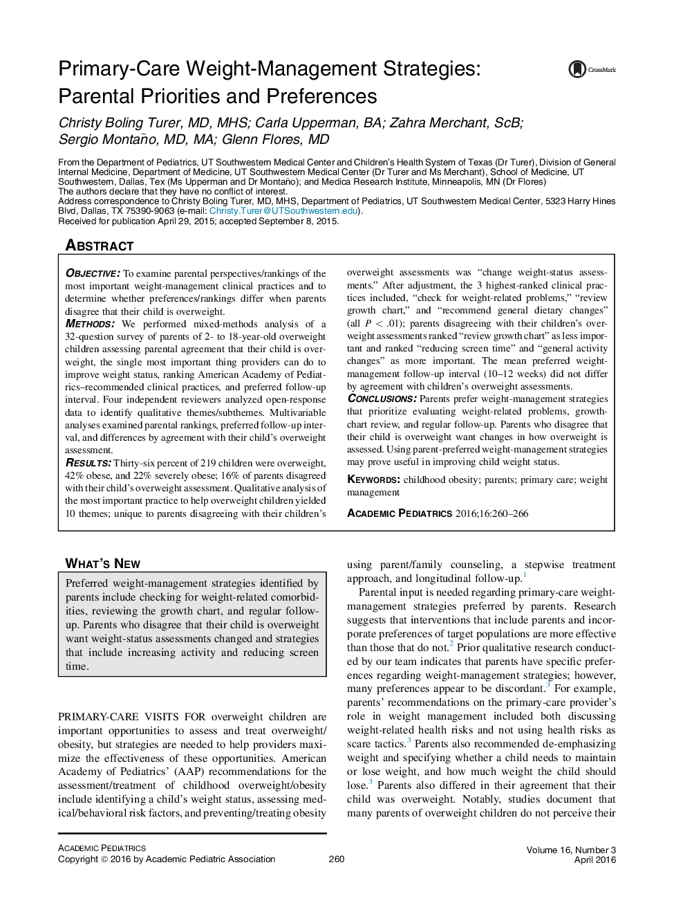 Primary-Care Weight-Management Strategies: Parental Priorities and Preferences 