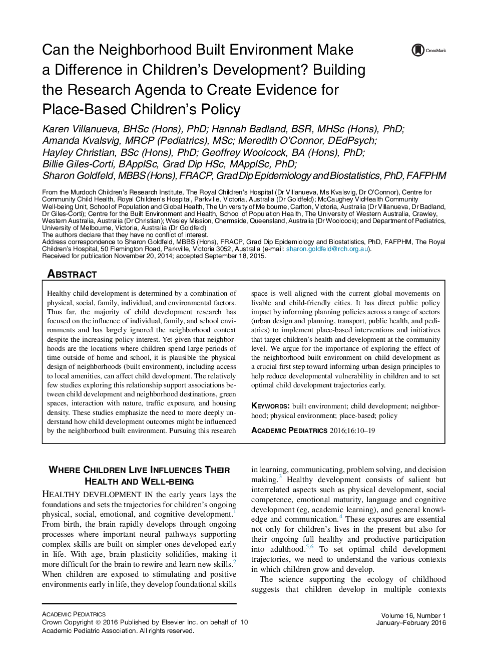 آیا محیط ساخته شده محله می تواند در توسعه کودکان تفاوتی ایجاد کند؟ ساخت برنامه تحقیقاتی برای ایجاد شواهد برای سیاست کودکان مبتنی بر مکان