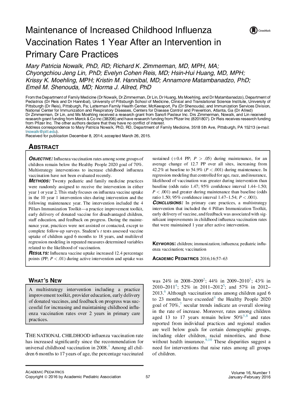 نگهداری نرخ افزایشی واکسیناسیون آنفلوآنزای دوران کودکی 1 سال پس از مداخله در اقدامات مراقبت اولیه