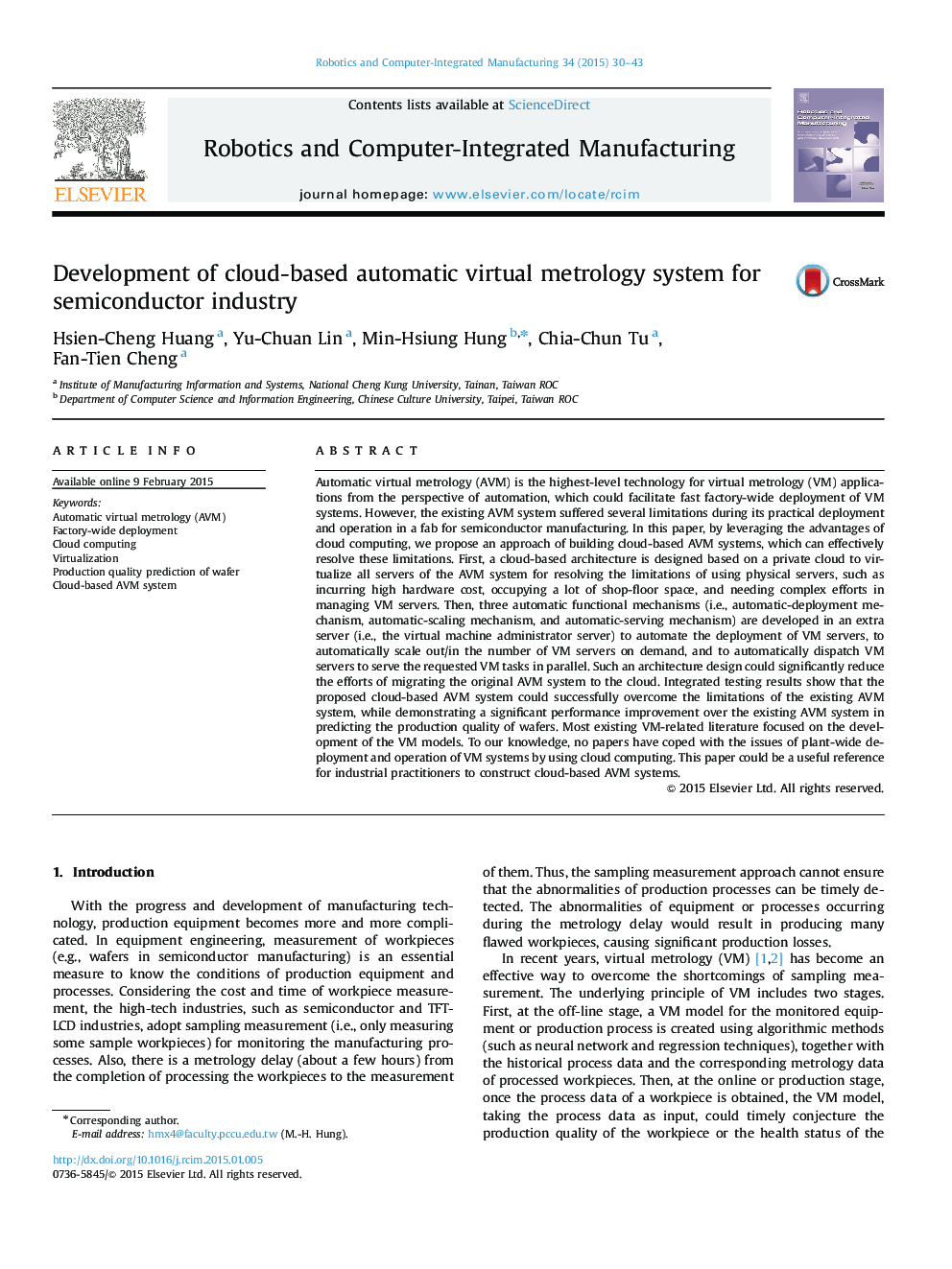 Development of cloud-based automatic virtual metrology system for semiconductor industry