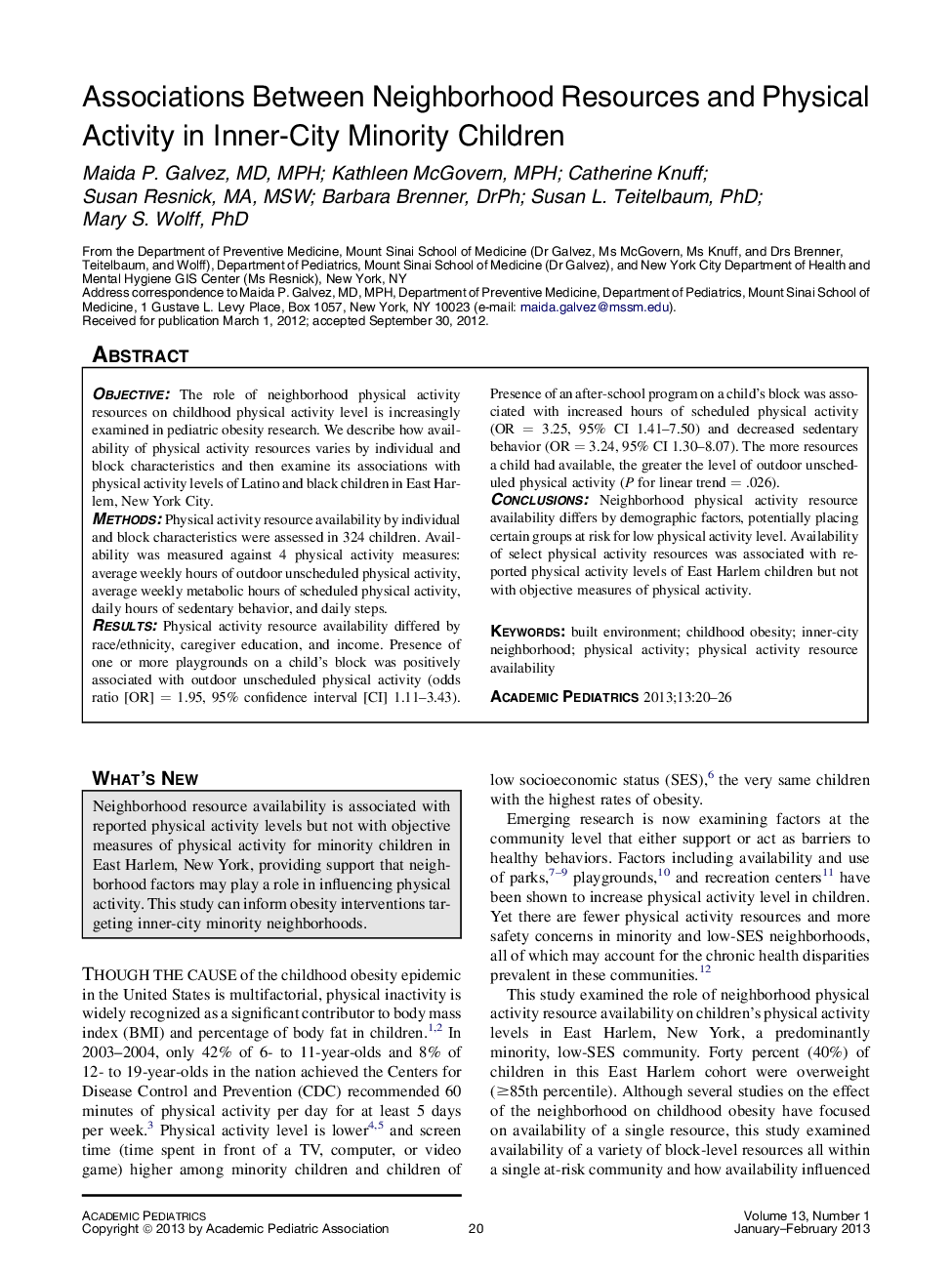 عکس صفحه اول مقاله: Associations Between Neighborhood Resources and Physical Activity in Inner-City Minority Children Associations Between Neighborhood Resources and Physical Activity in Inner-City Minority Children
