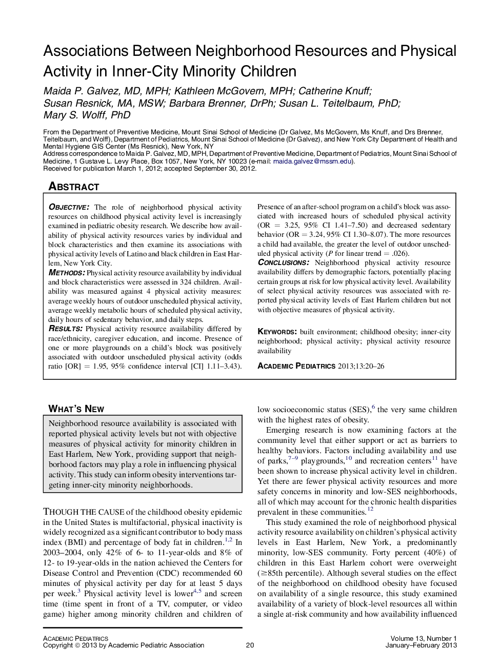 Associations Between Neighborhood Resources and Physical Activity in Inner-City Minority Children