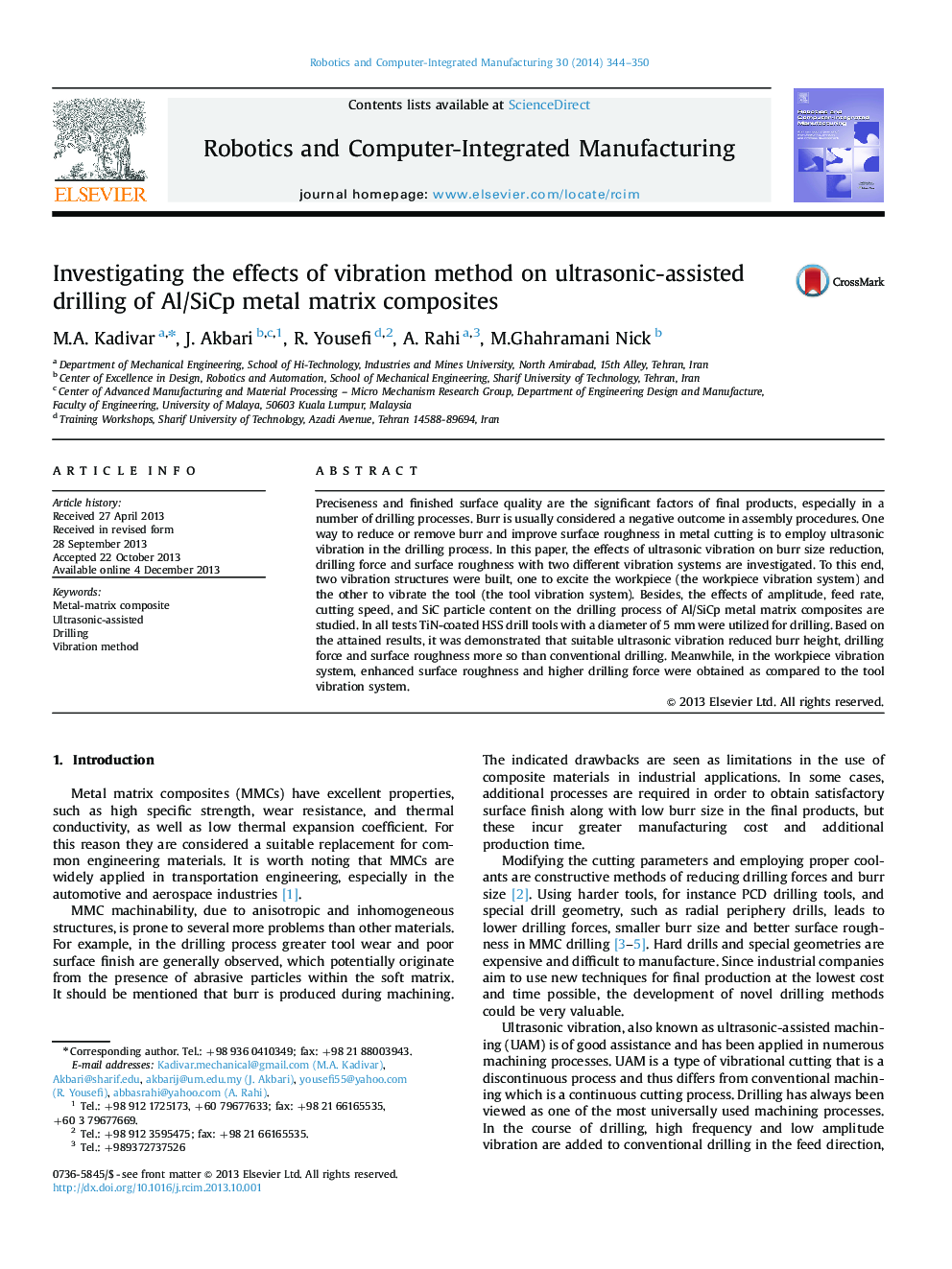 Investigating the effects of vibration method on ultrasonic-assisted drilling of Al/SiCp metal matrix composites