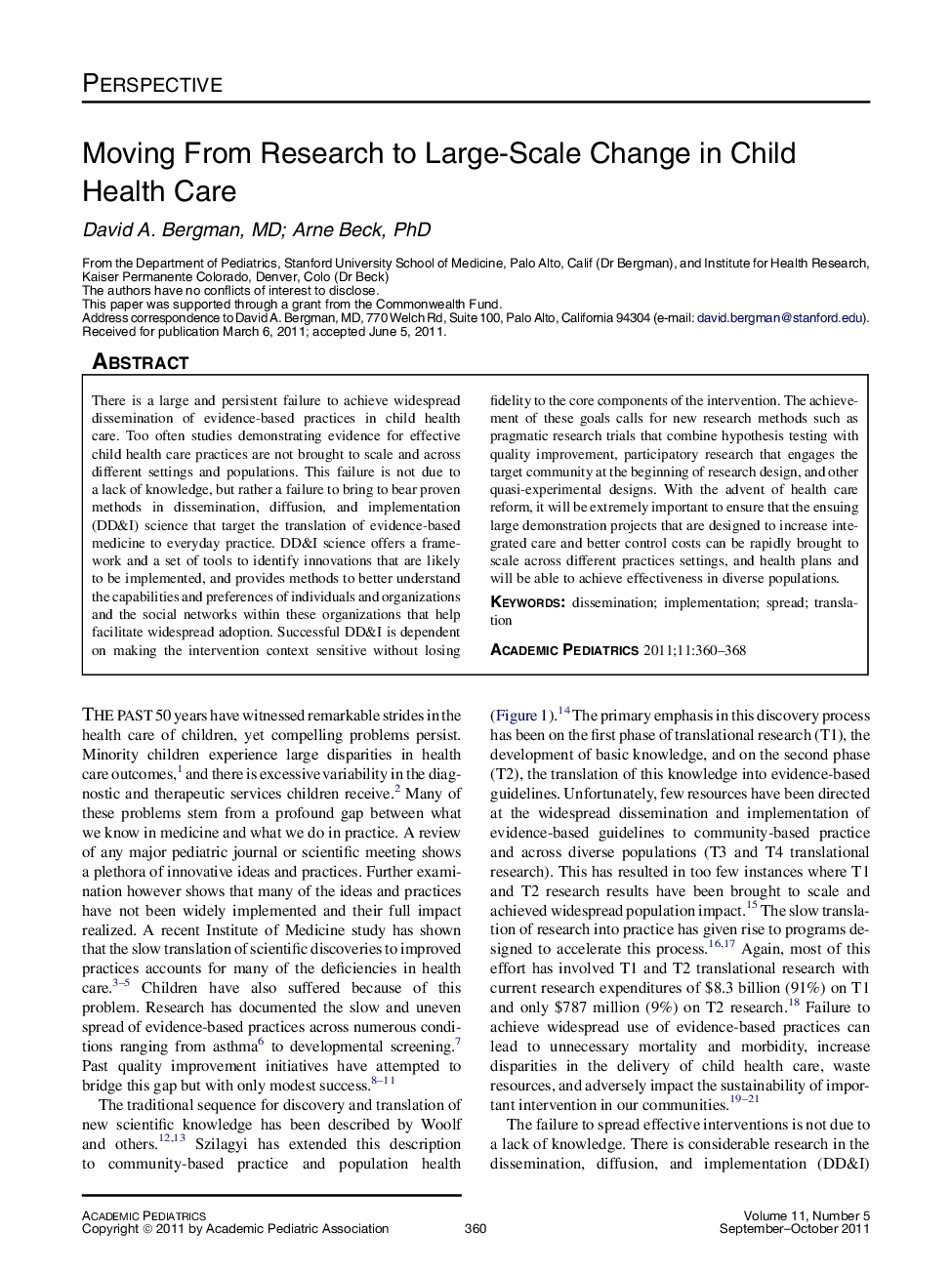 Moving From Research to Large-Scale Change in Child Health Care 