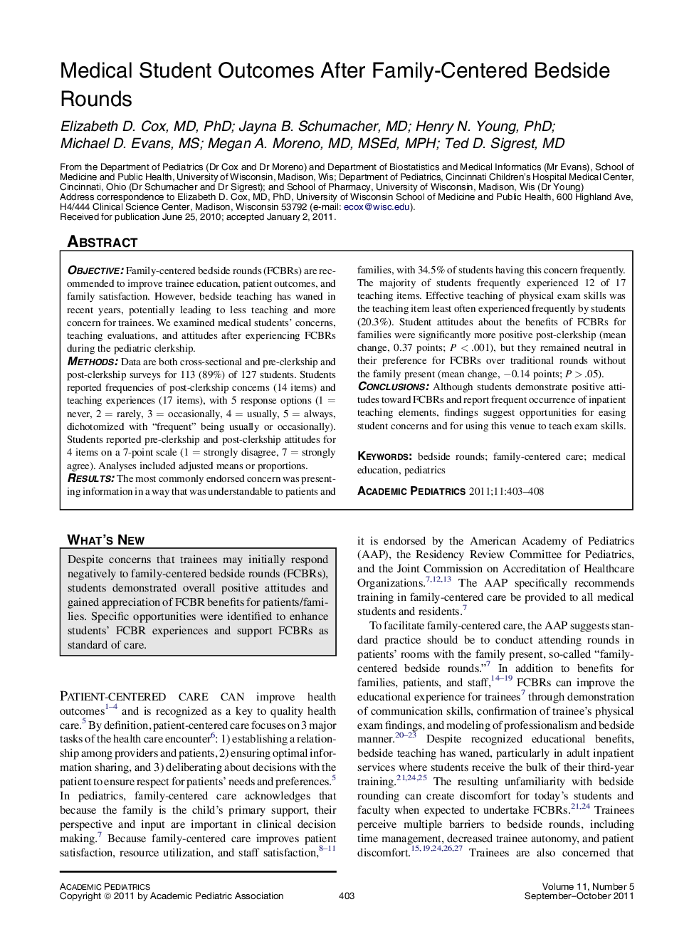 Medical Student Outcomes After Family-Centered Bedside Rounds