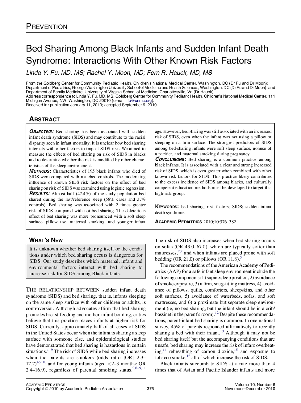 Bed Sharing Among Black Infants and Sudden Infant Death Syndrome: Interactions With Other Known Risk Factors