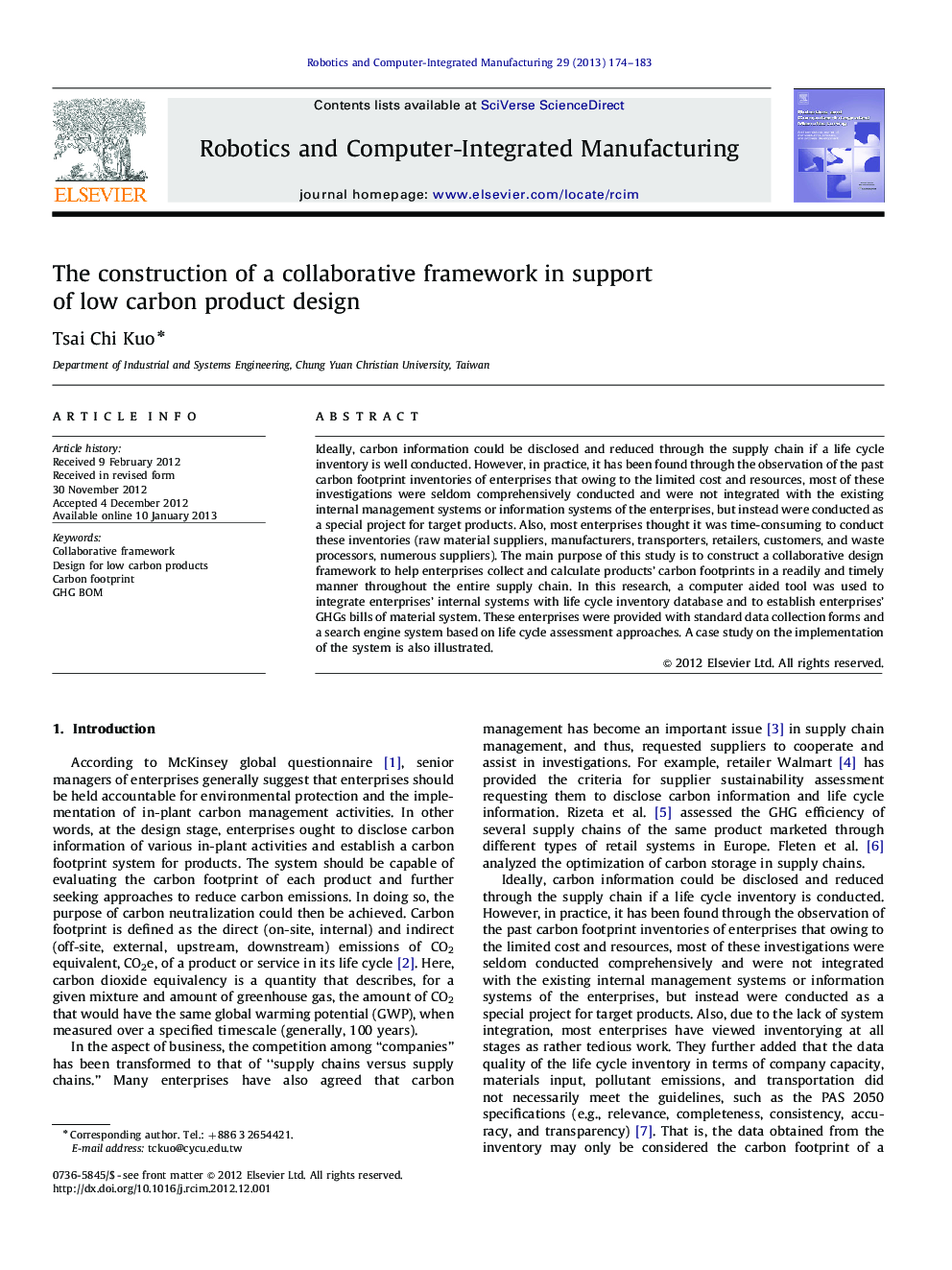 The construction of a collaborative framework in support of low carbon product design
