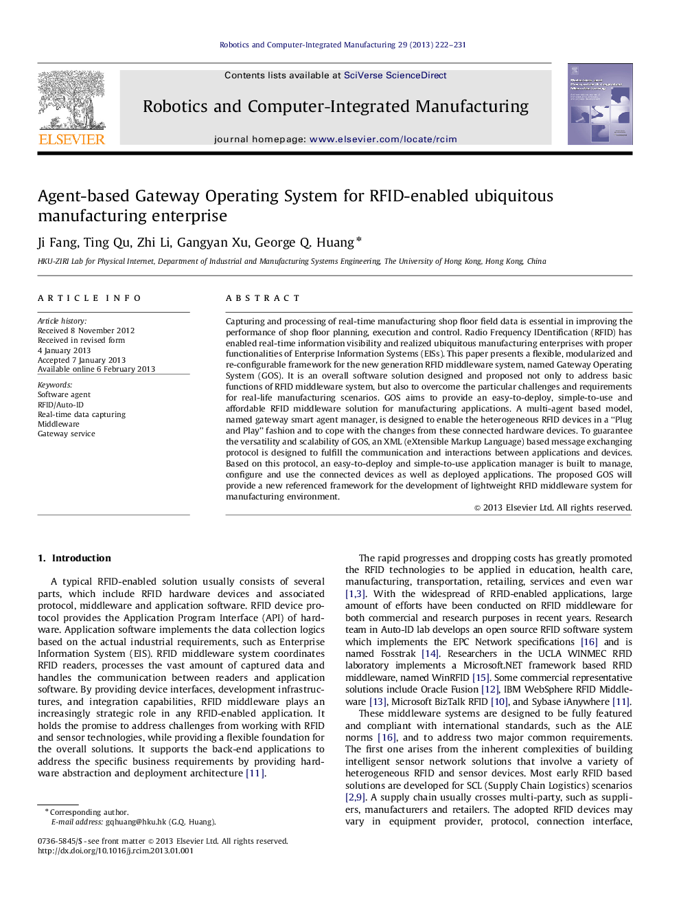 Agent-based Gateway Operating System for RFID-enabled ubiquitous manufacturing enterprise