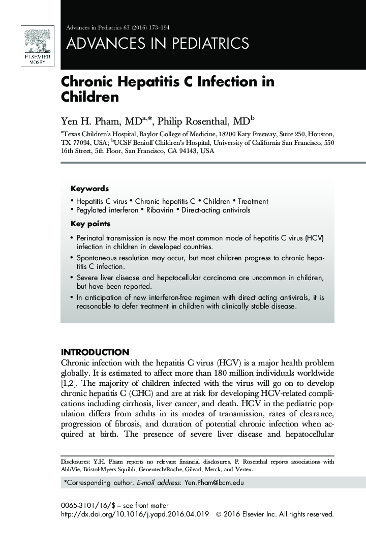 Chronic Hepatitis C Infection in Children