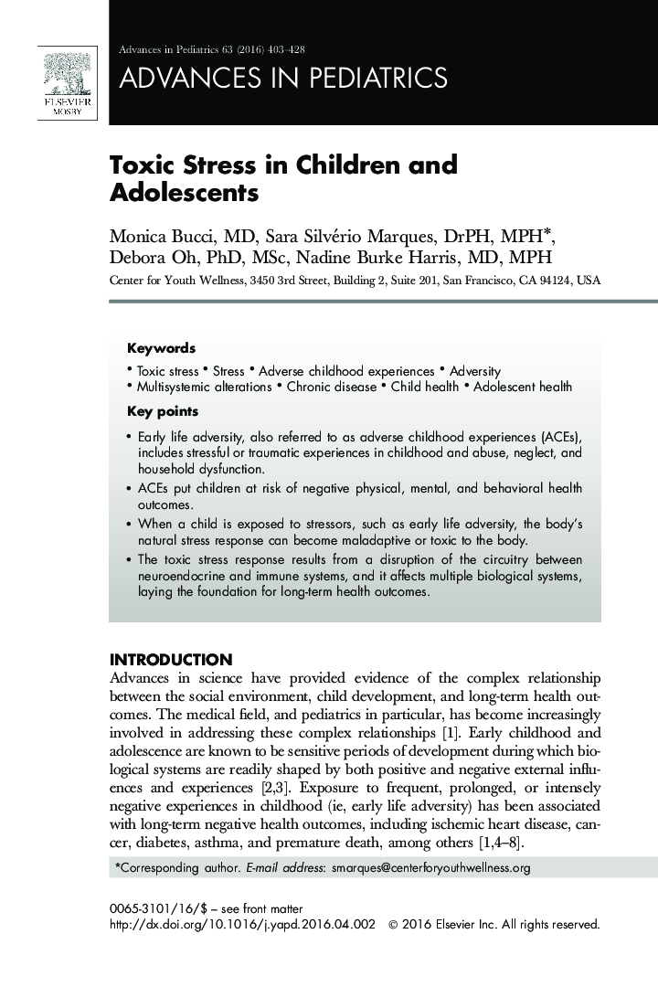 Toxic Stress in Children and Adolescents