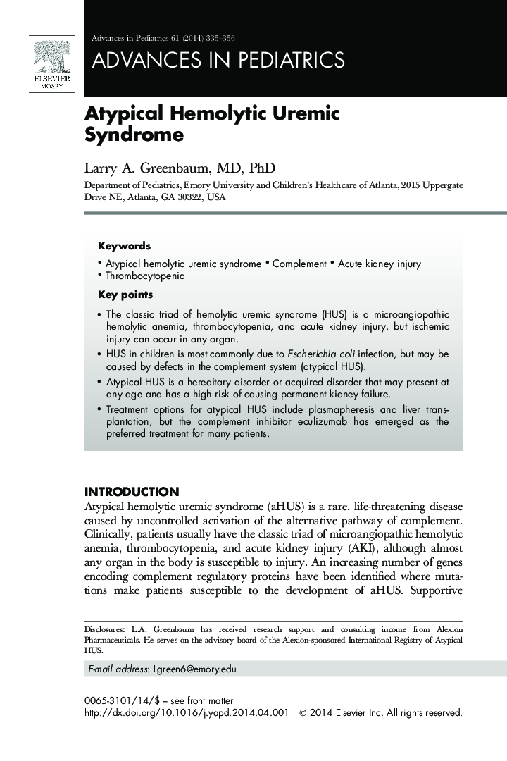 Atypical Hemolytic Uremic Syndrome