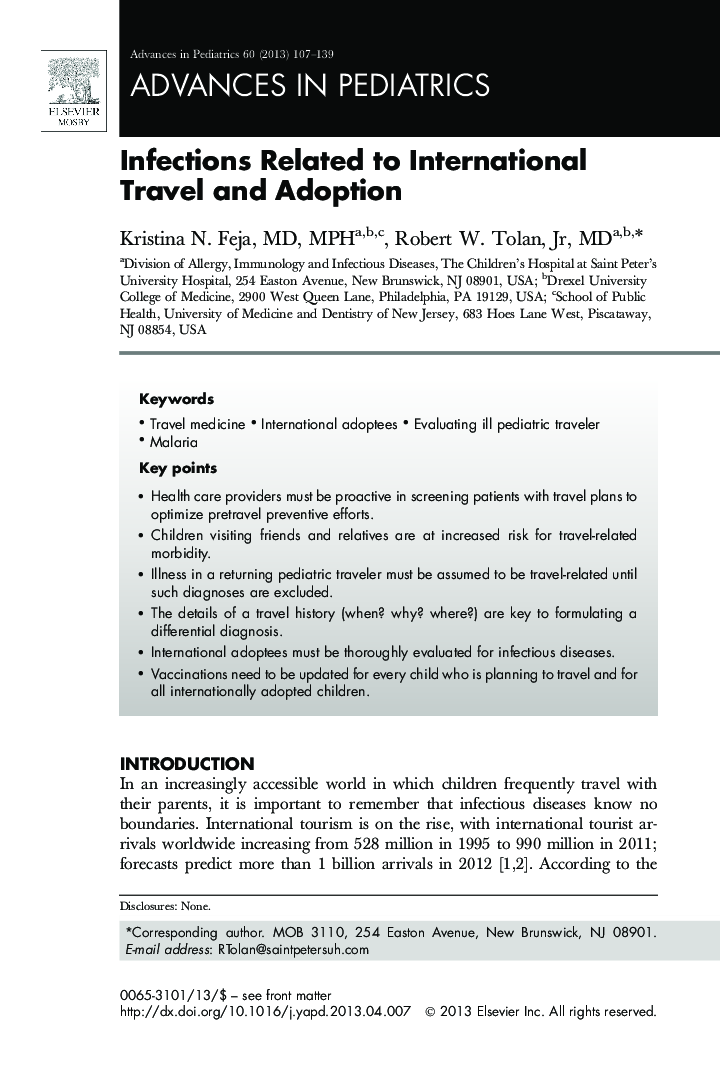 Infections Related to International Travel and Adoption