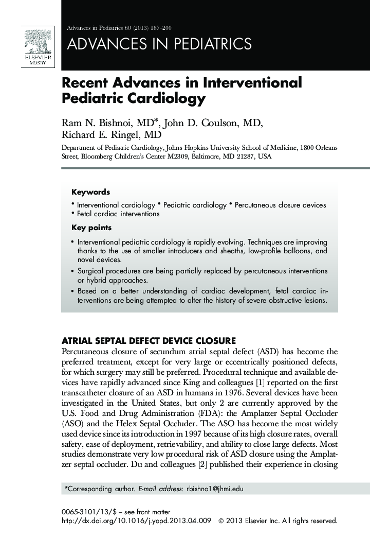 Recent Advances in Interventional Pediatric Cardiology