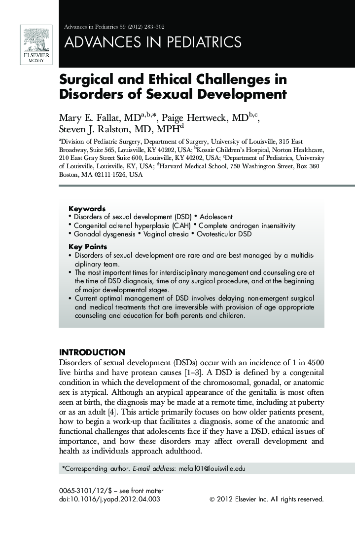 Surgical and Ethical Challenges in Disorders of Sexual Development