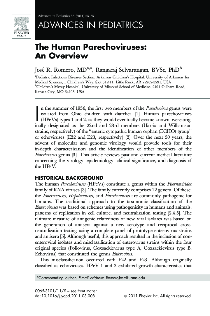 The Human Parechoviruses: An Overview
