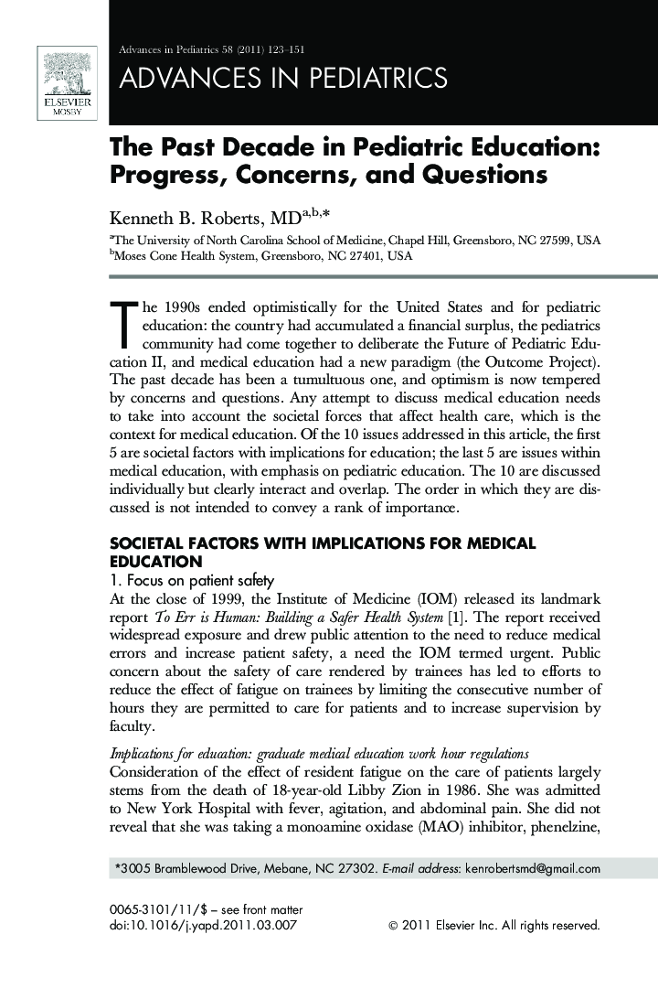 The Past Decade in Pediatric Education: Progress, Concerns, and Questions