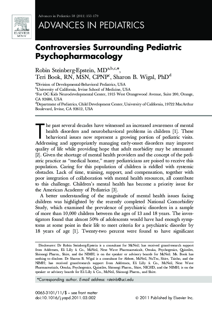 Controversies Surrounding Pediatric Psychopharmacology