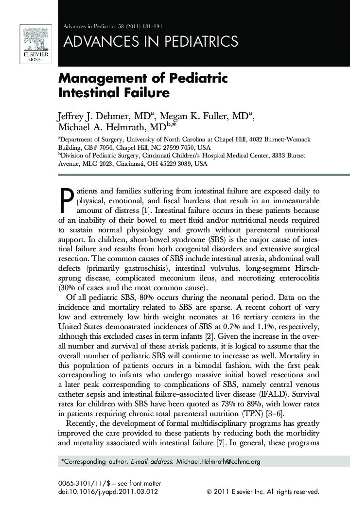 Management of Pediatric Intestinal Failure