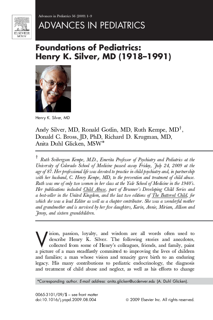 Foundations of Pediatrics: HenryÂ K.Â Silver, MD (1918-1991)