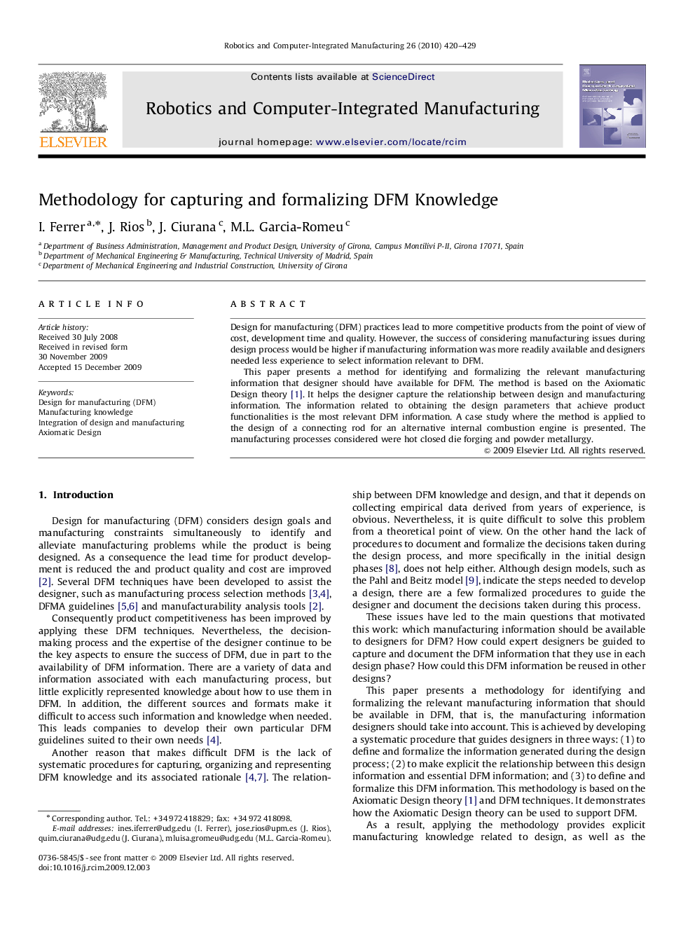 Methodology for capturing and formalizing DFM Knowledge