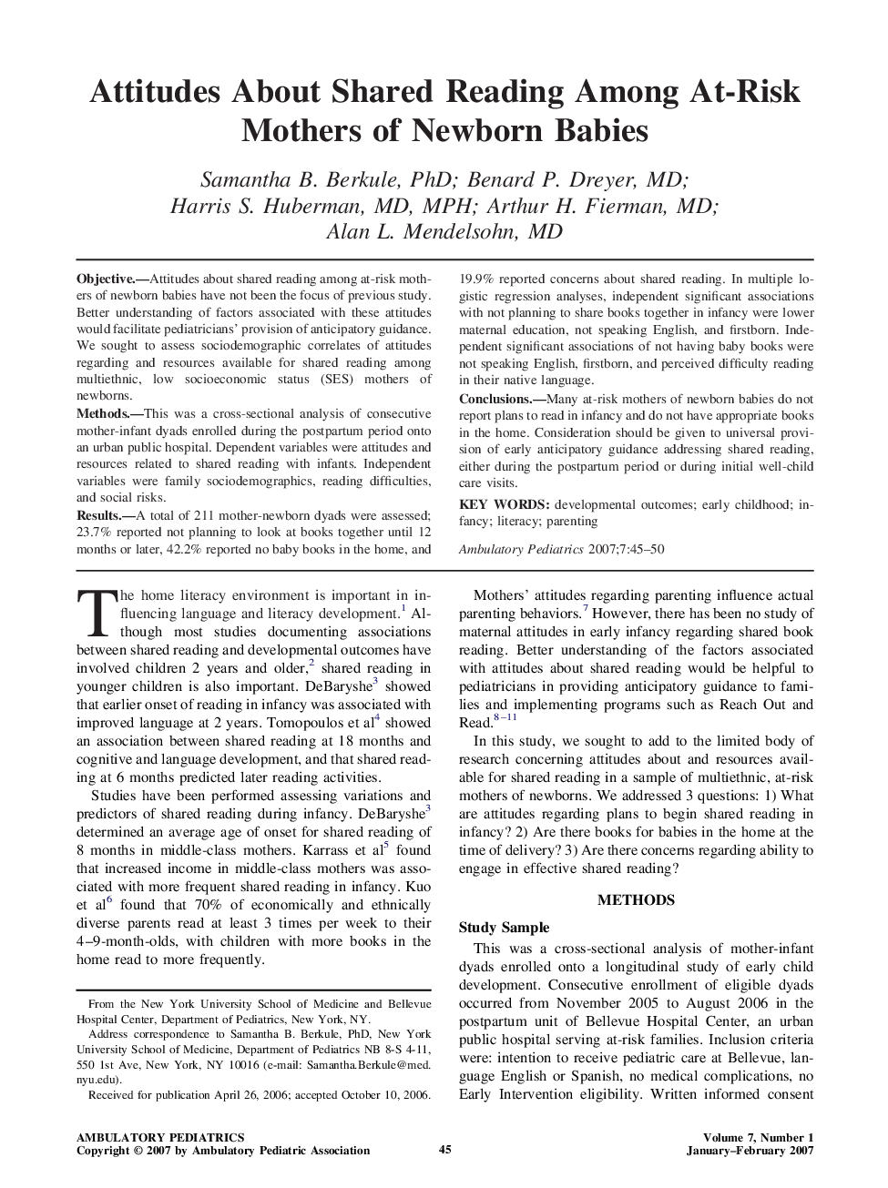 Attitudes About Shared Reading Among At-Risk Mothers of Newborn Babies