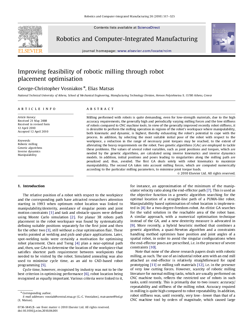 Improving feasibility of robotic milling through robot placement optimisation