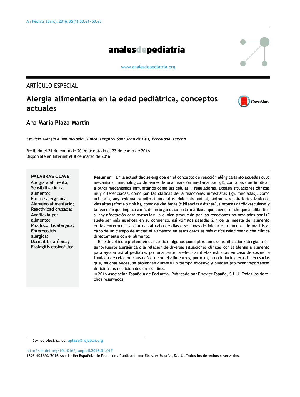Alergia alimentaria en la edad pediátrica, conceptos actuales