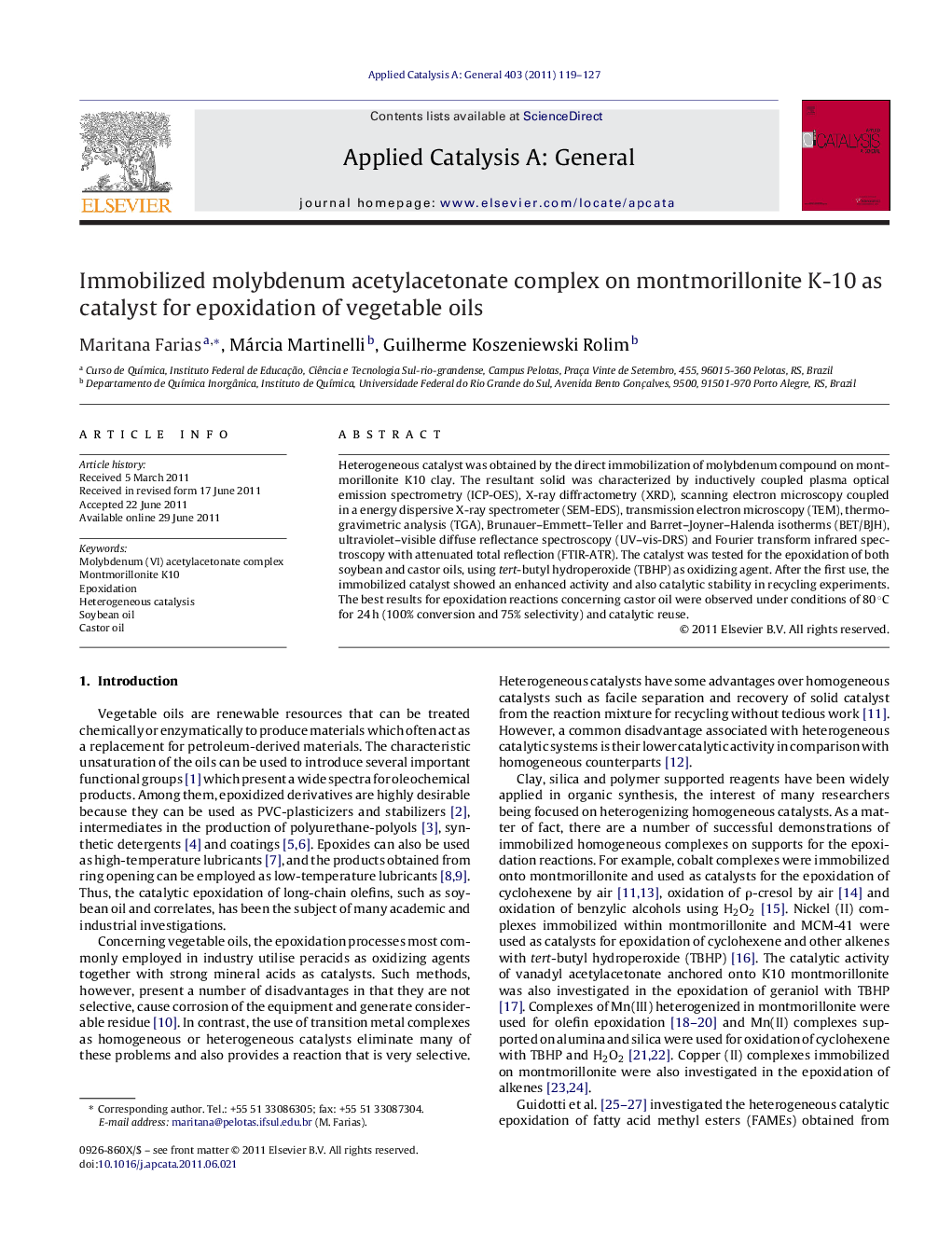 Immobilized molybdenum acetylacetonate complex on montmorillonite K-10 as catalyst for epoxidation of vegetable oils