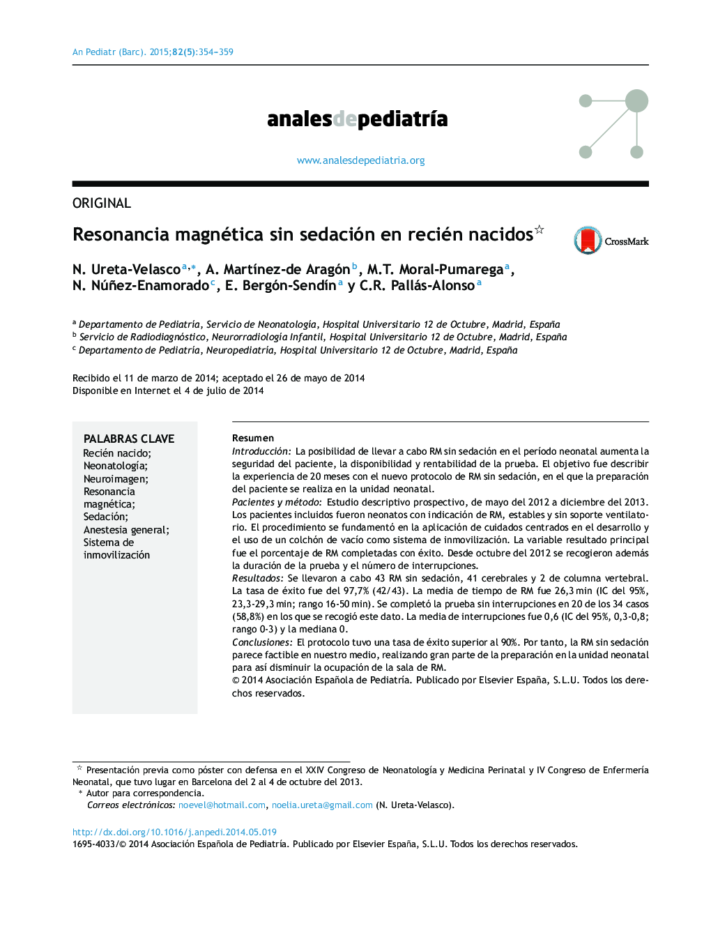 Resonancia magnética sin sedación en recién nacidos