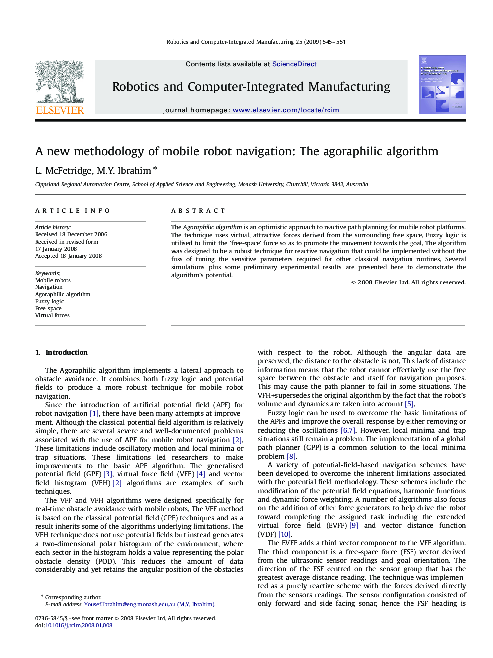 A new methodology of mobile robot navigation: The agoraphilic algorithm