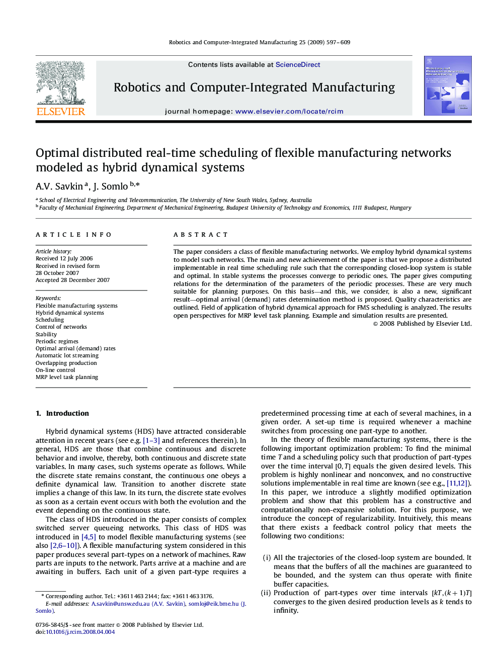 Optimal distributed real-time scheduling of flexible manufacturing networks modeled as hybrid dynamical systems