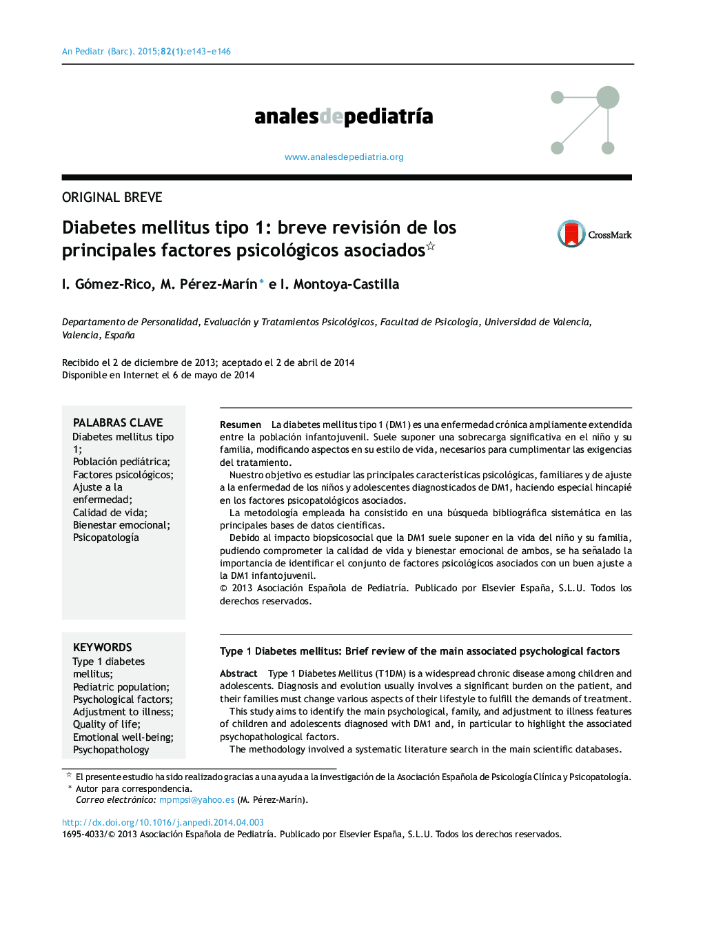 Diabetes mellitus tipo 1: breve revisión de los principales factores psicológicos asociados 