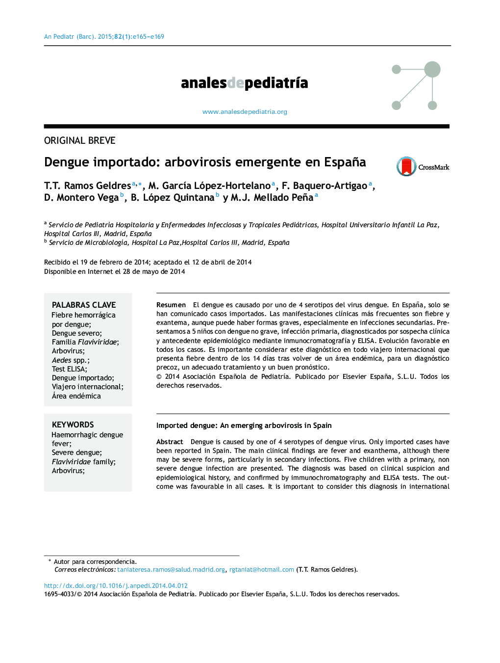 Dengue importado: arbovirosis emergente en España