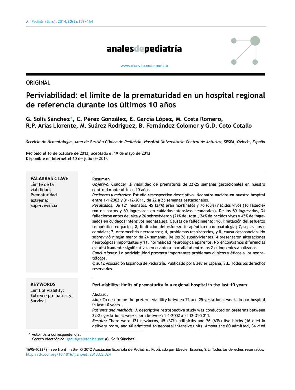 Periviabilidad: el lÃ­mite de la prematuridad en un hospital regional de referencia durante los últimos 10 años