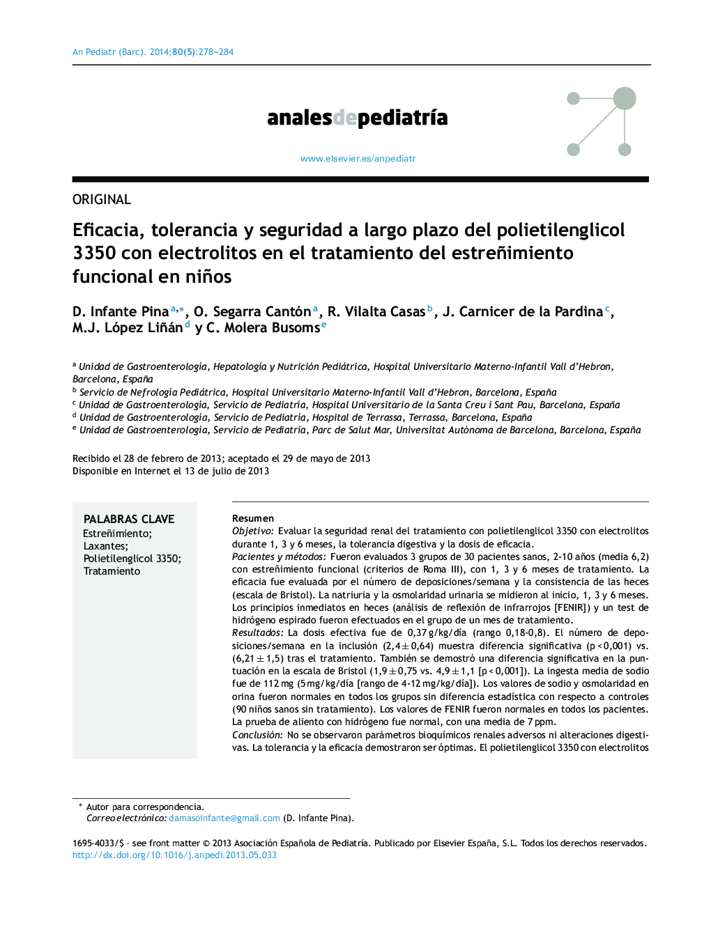 Eficacia, tolerancia y seguridad a largo plazo del polietilenglicol 3350 con electrolitos en el tratamiento del estreñimiento funcional en niños