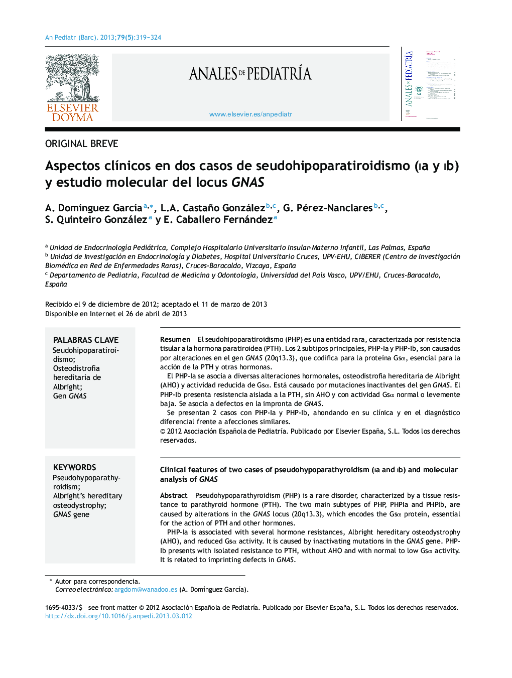 Aspectos clÃ­nicos en dos casos de seudohipoparatiroidismo (ia y ib) y estudio molecular del locus GNAS